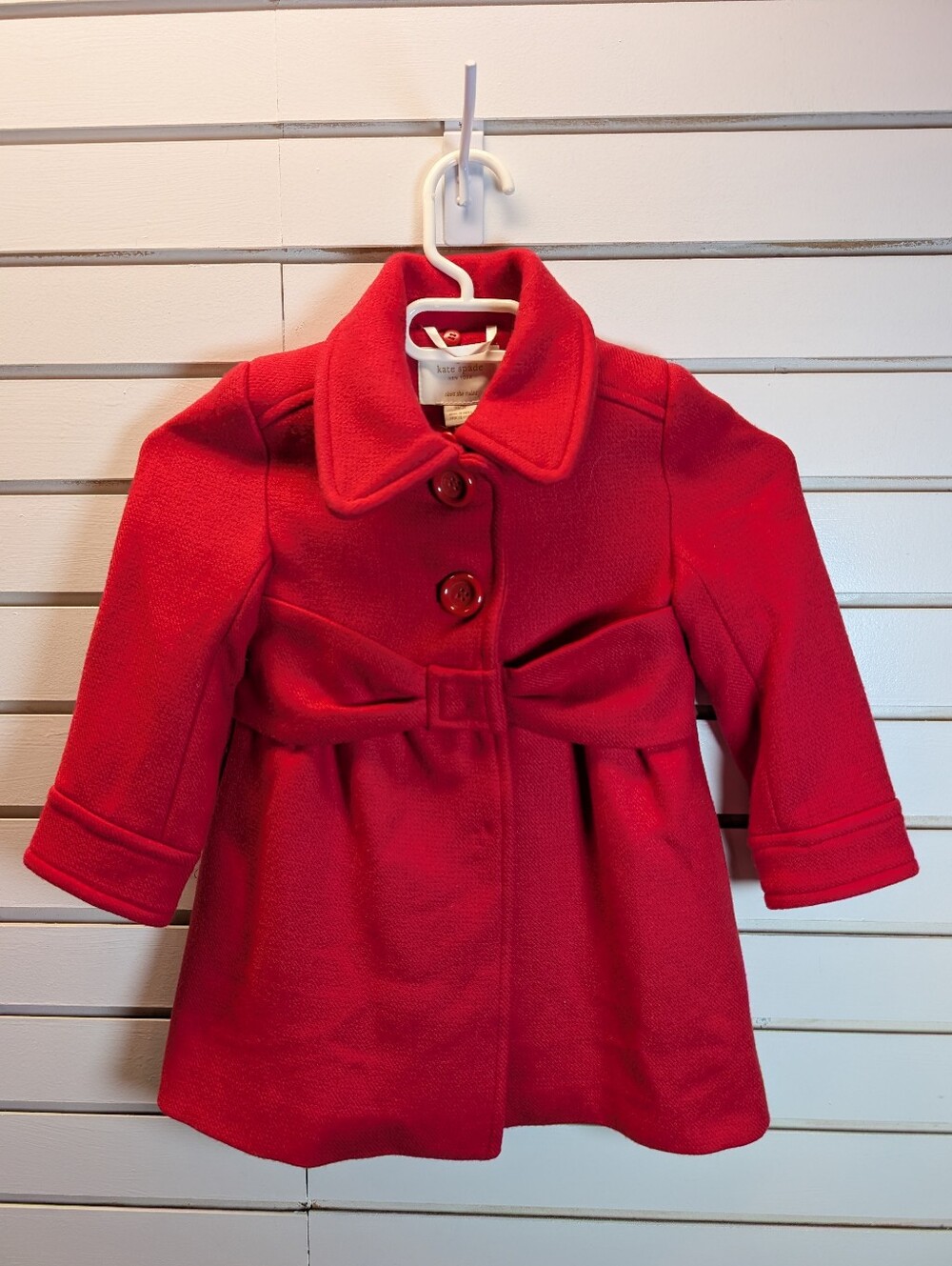 Kate Spade Red Wool Faux Peacoat Girls 3T Bow Styled Waist EUC